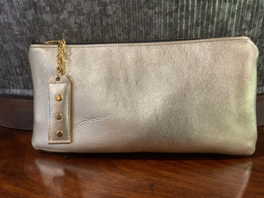Gold Leather Zipper Pouch