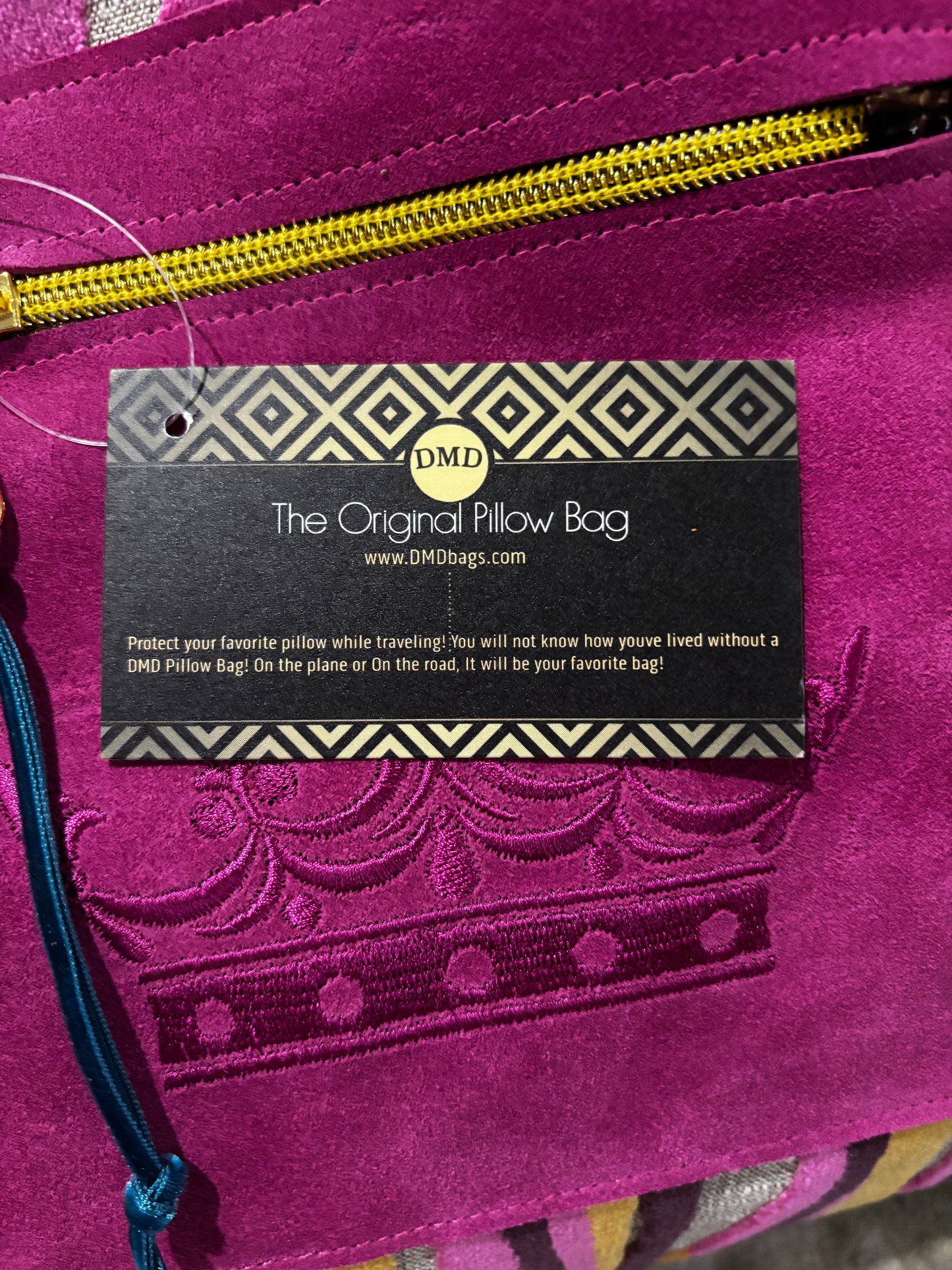The Pillow Bag- Pinkie with Crown and Gray Stripe