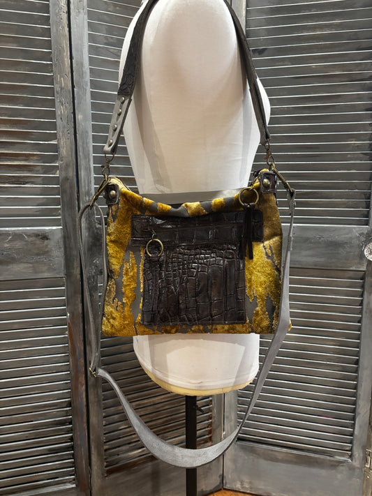 One of a kind-Two straps- Alligator pocket and trim on strap! Bronze & Taupe - DMD Bags