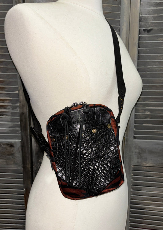 The X Bag in Brown Tiger stripe with genuine alligator