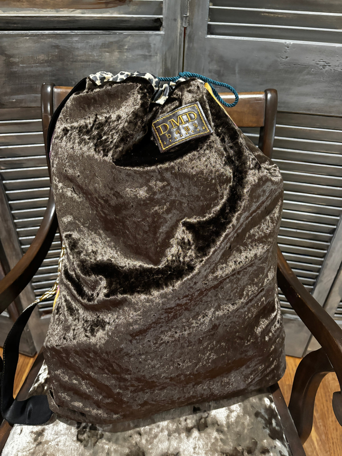 The Pillow Bag- Pinkie with Crown & Brown crush velvet - DMD Bags