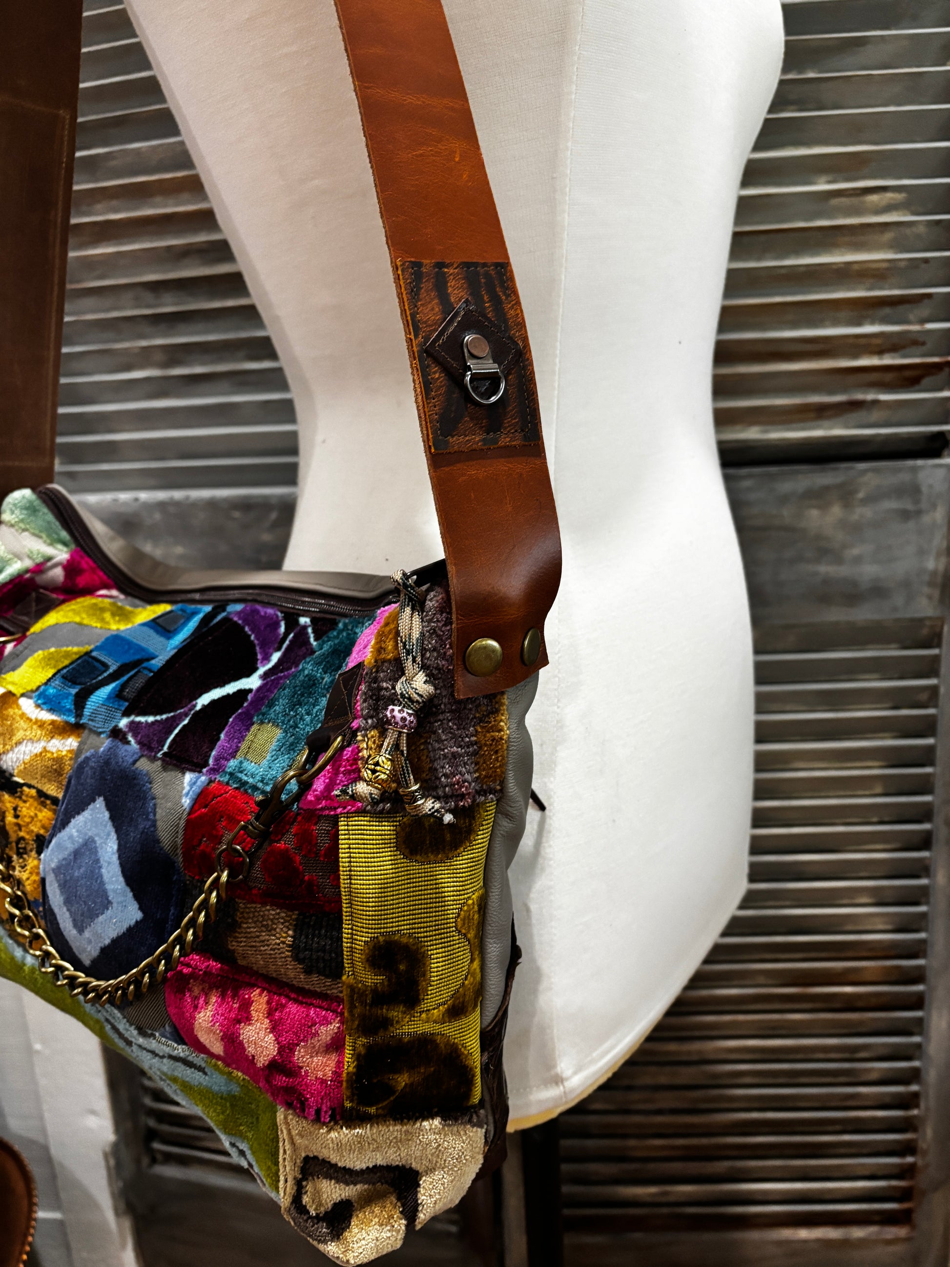 One of a kind Couture Cut Velvet Patchwork & Leather with genuine alligator trim - DMD Bags