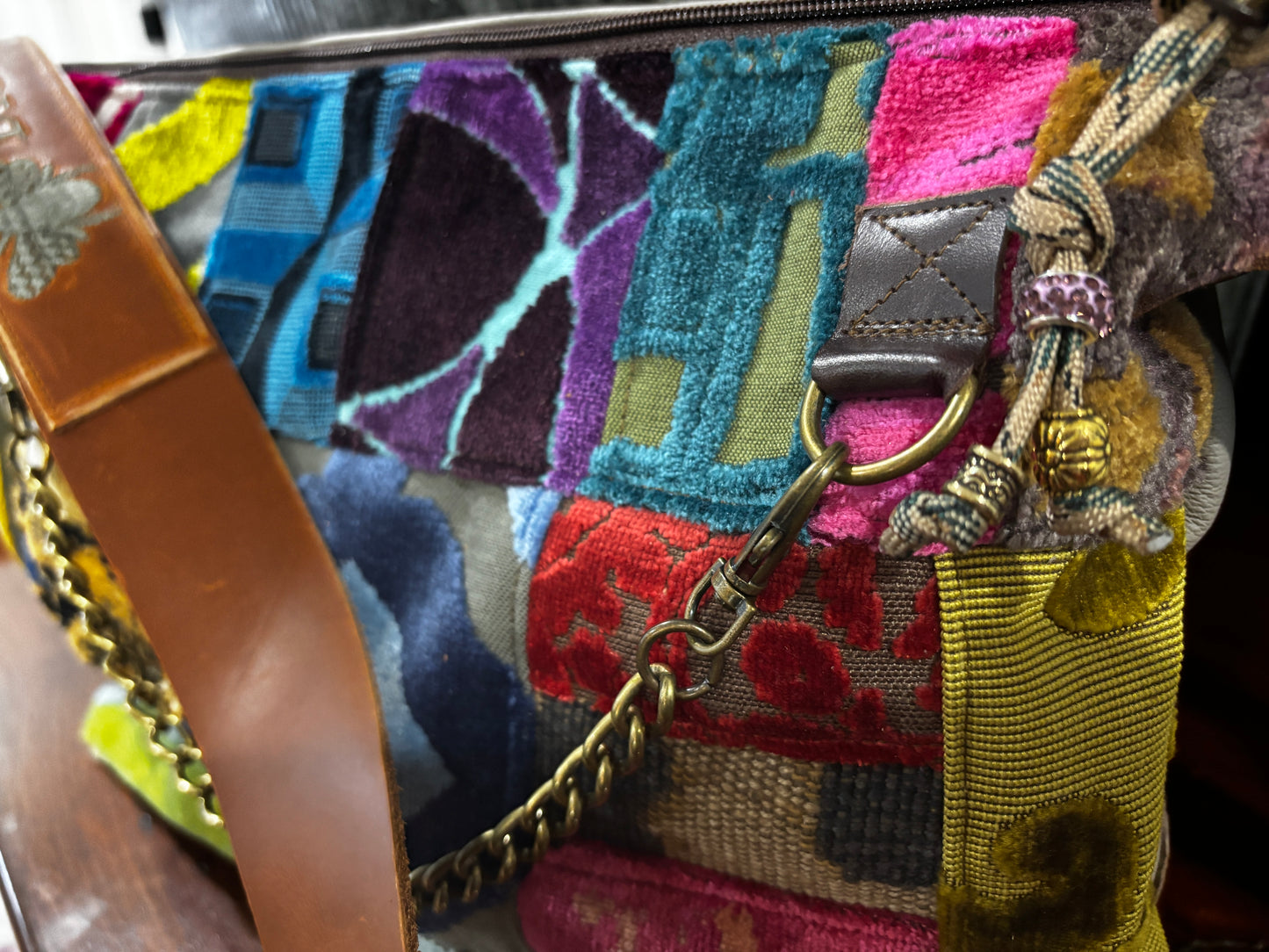 One of a kind Couture Cut Velvet Patchwork & Leather with genuine alligator trim - DMD Bags