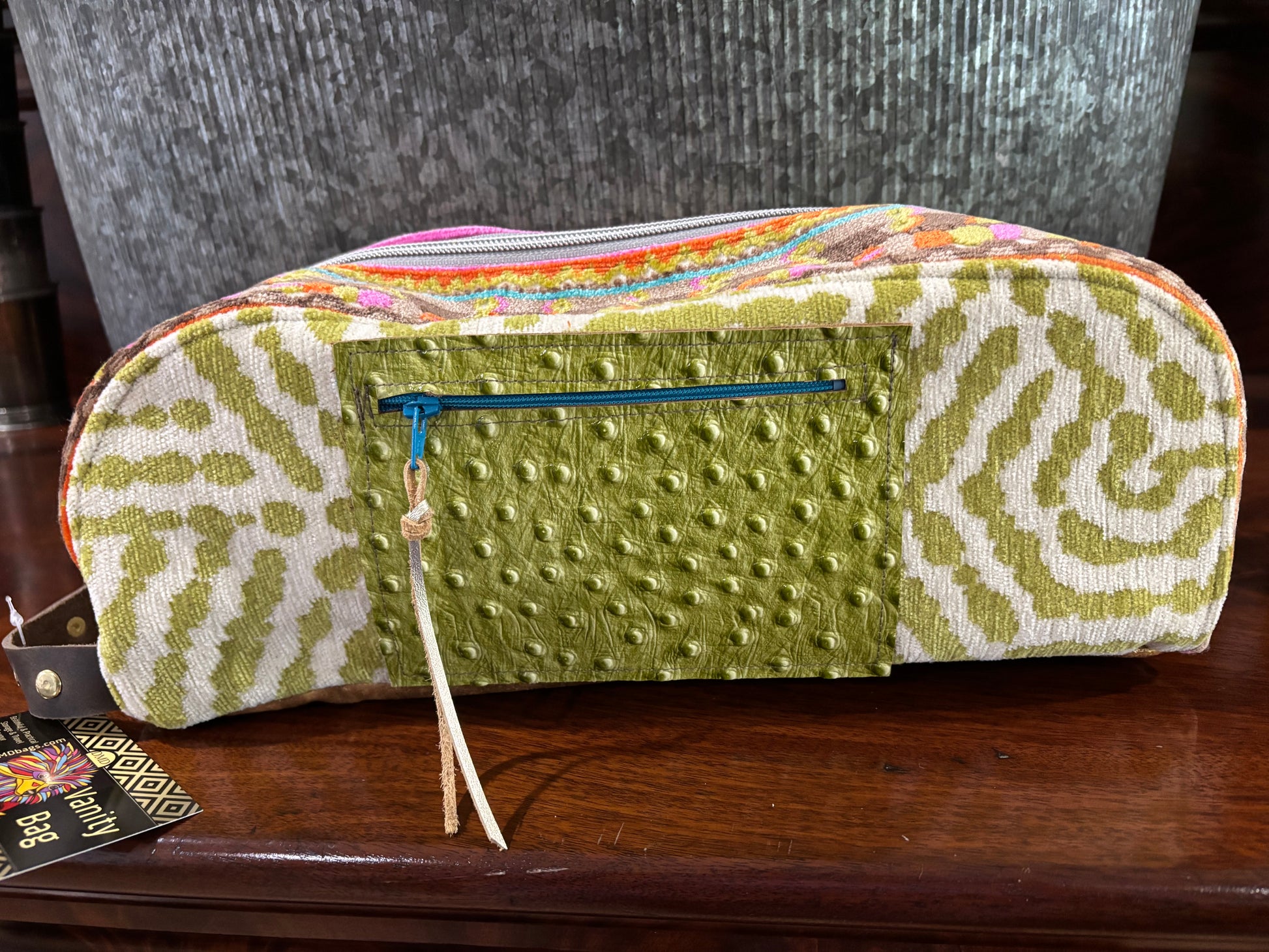 Vanity Bag Lime & Citrus Aztec with rivet trim - DMD Bags