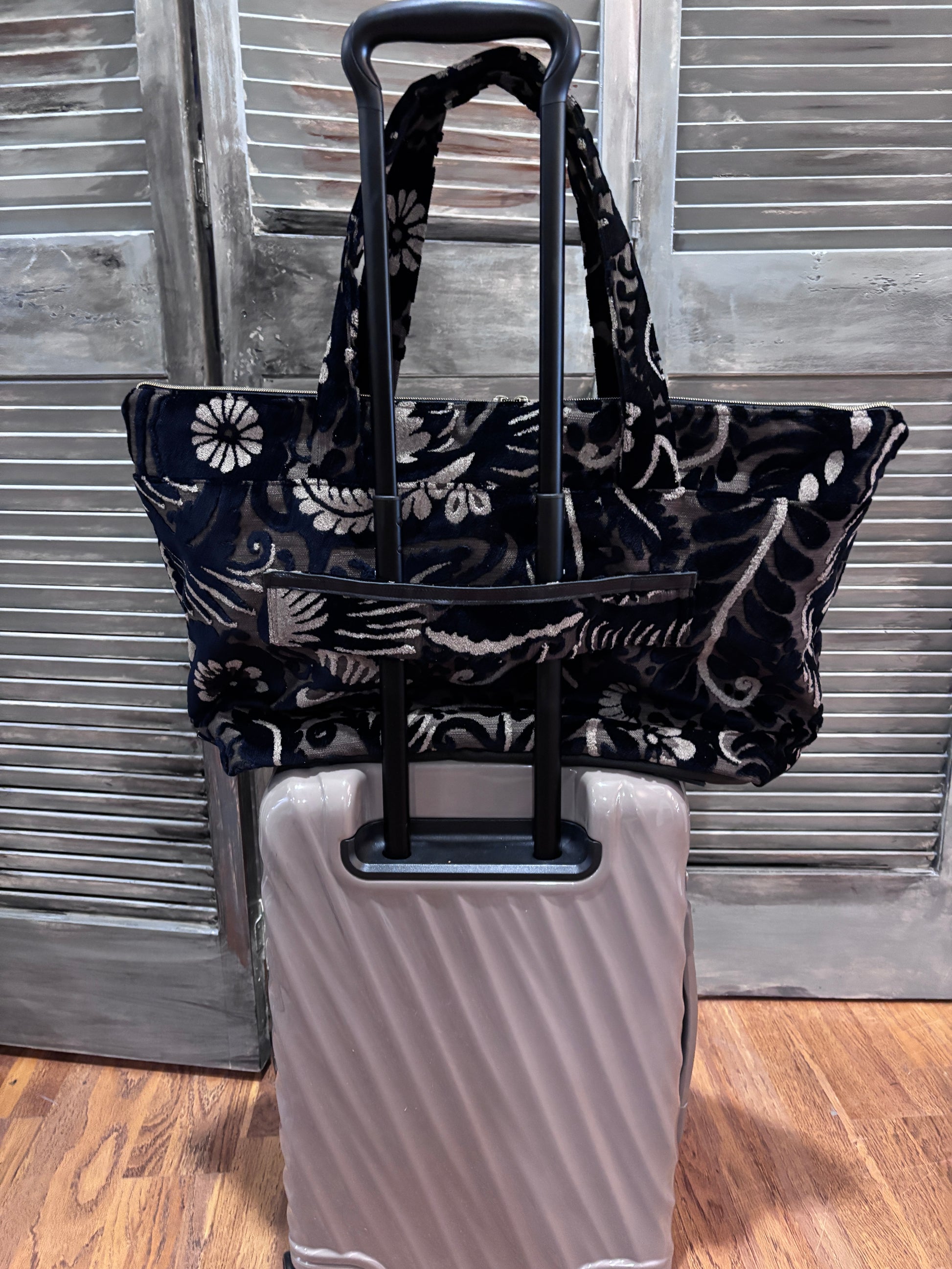 “Companion” Black and Taupe Couture cut velvet-Beautiful Carry On - DMD Bags