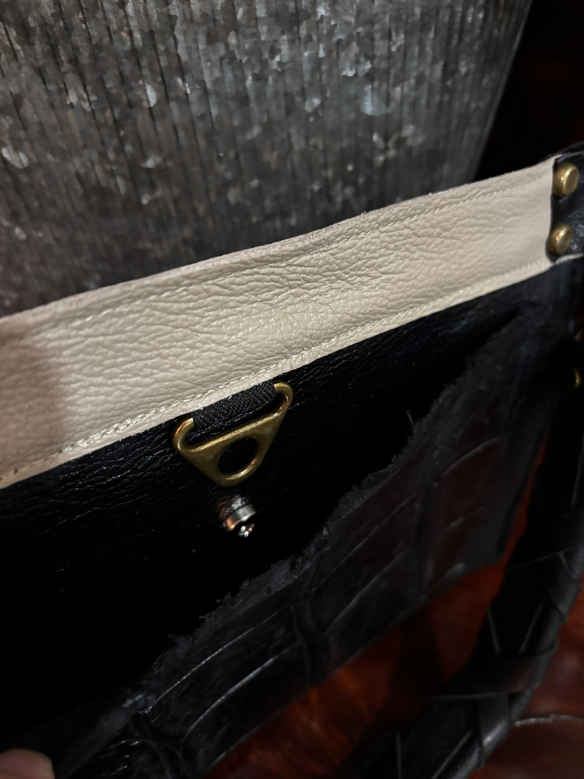 Mini Satchel- Flex Opening- Genuine Gator Pocket/ zebra suede interior with eye glass pocket