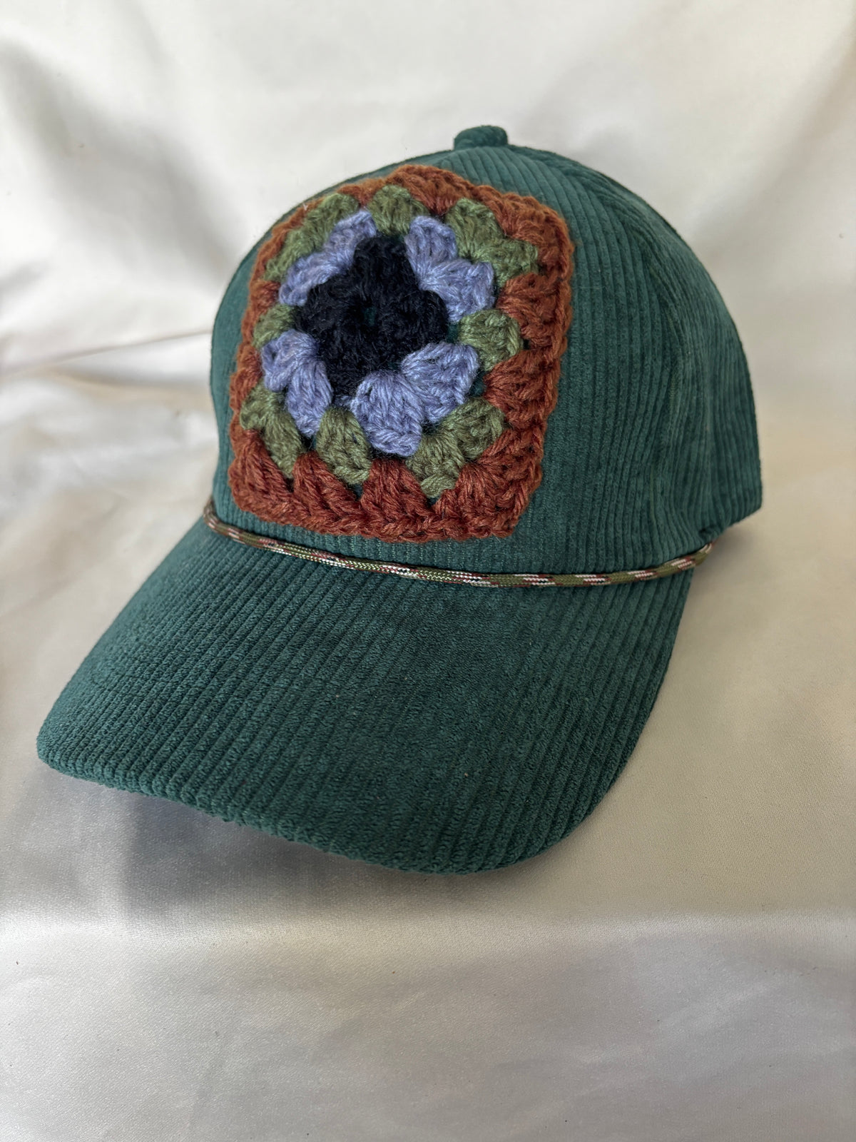 Corduroy Granny Square Hat Hunter Green
