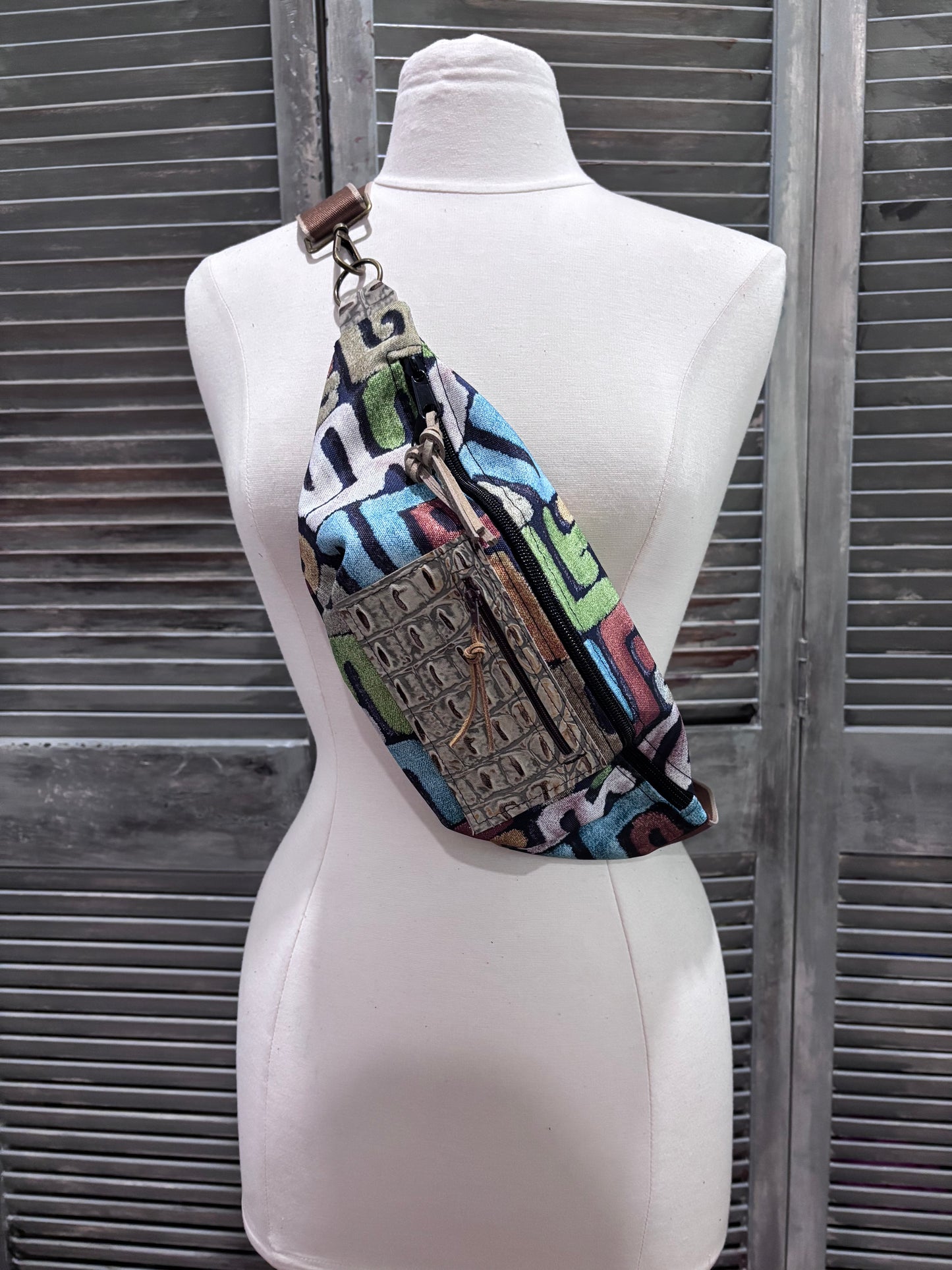 Sling Bag “Kuba Cloth Printed Canvas with embossed croc pocket - DMD Bags