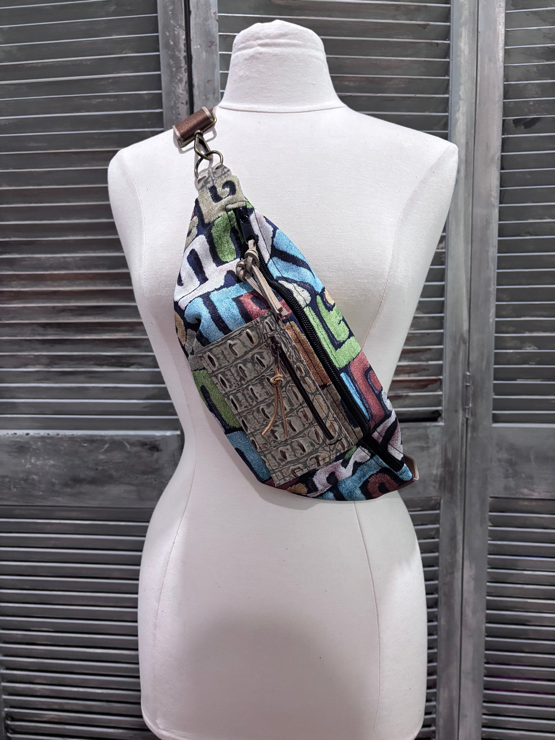 Sling Bag “Kuba Cloth Printed Canvas with embossed croc pocket - DMD Bags