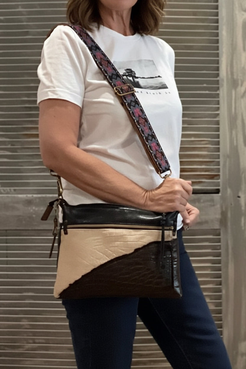 All leather multi-function bag with genuine alligator hide! Versatile strap and wrist strap - DMD Bags