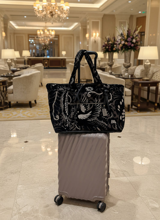 “Companion” Black and Taupe Couture cut velvet-Beautiful Carry On - DMD Bags