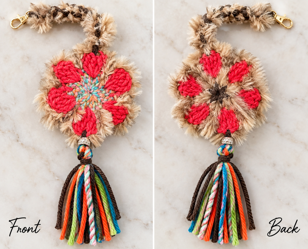 Crochet Flower Two Toned- Bag Charm Red and Orange