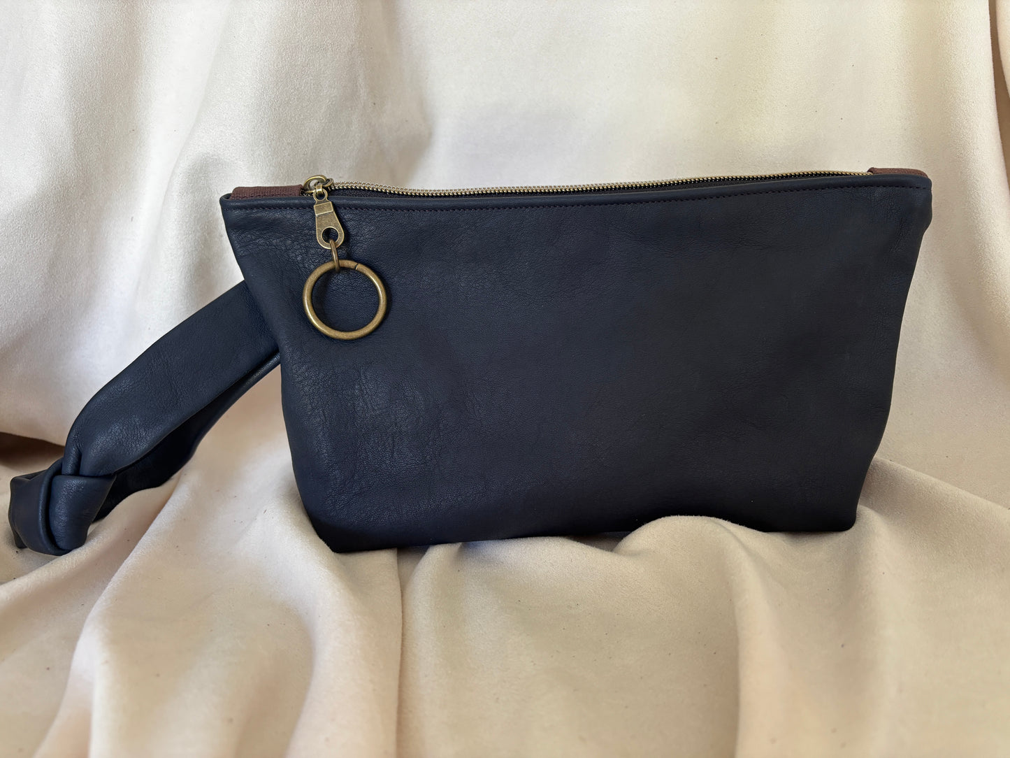 Knot Strap Navy Leather Wristlet