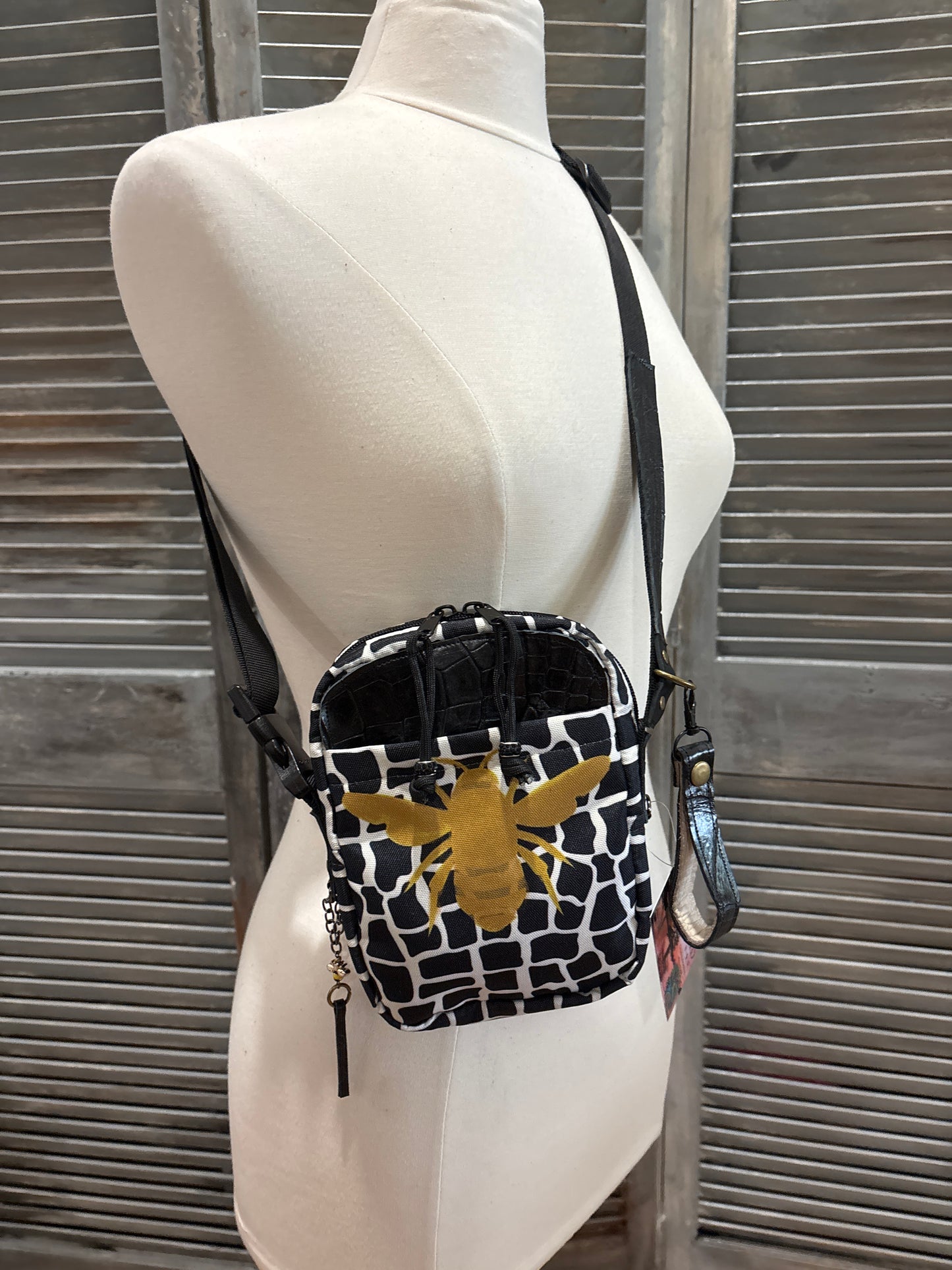 The X Bag with Painted Bee and black gator trim