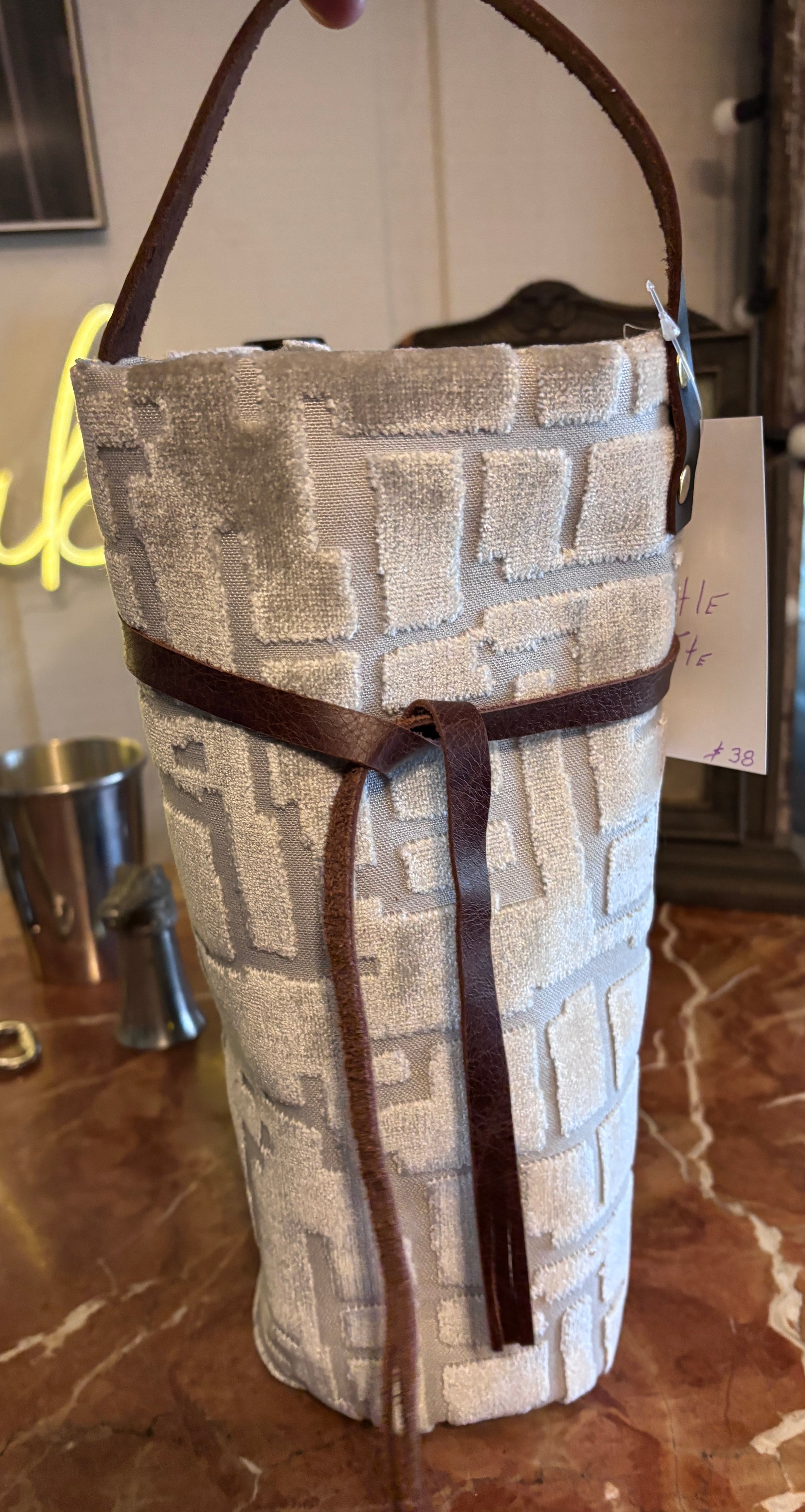 Wine Bottle Tote- Silver Ice Cut Velvet - DMD Bags