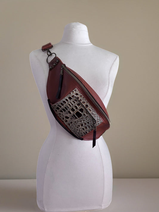 Sling Bag/ Hip Bag in Caramel Colored Leather - DMD Bags