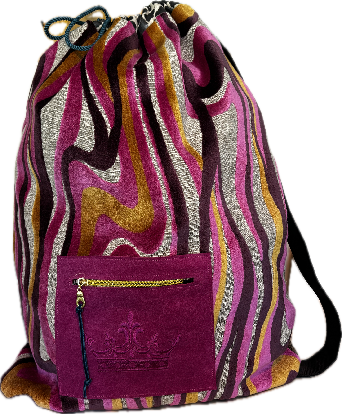 The Pillow Bag- Pinkie with Crown and Gray Stripe