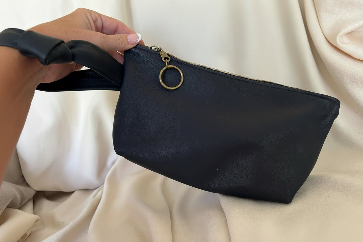 Knot Strap Navy Leather Wristlet