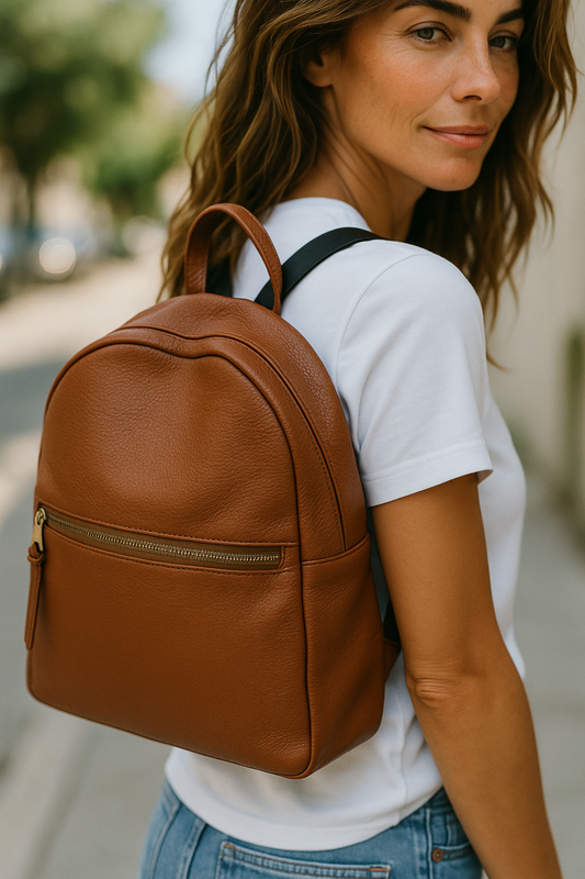 All Leather Backpack- Caramel Pebble Grain Leather with Gold Hardware “ Medium”