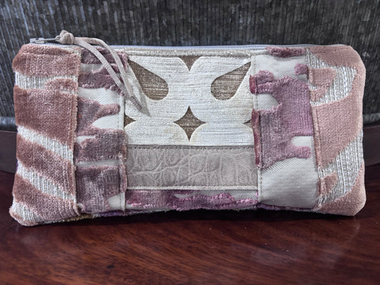 Patchwork Pouch 9.5 x 4.5 Cream & Rose cut velvets