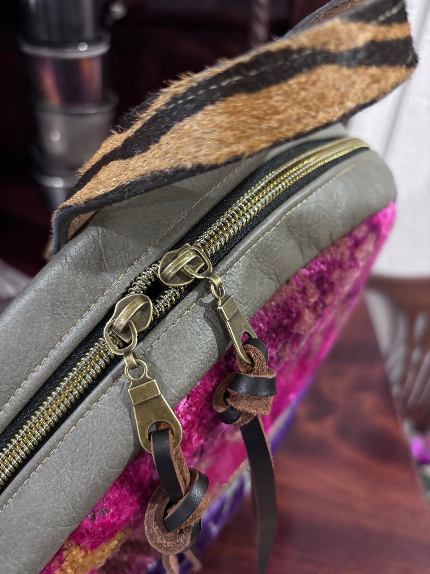 Back Pack - Smaller version in Velvet Patchwork & Leather