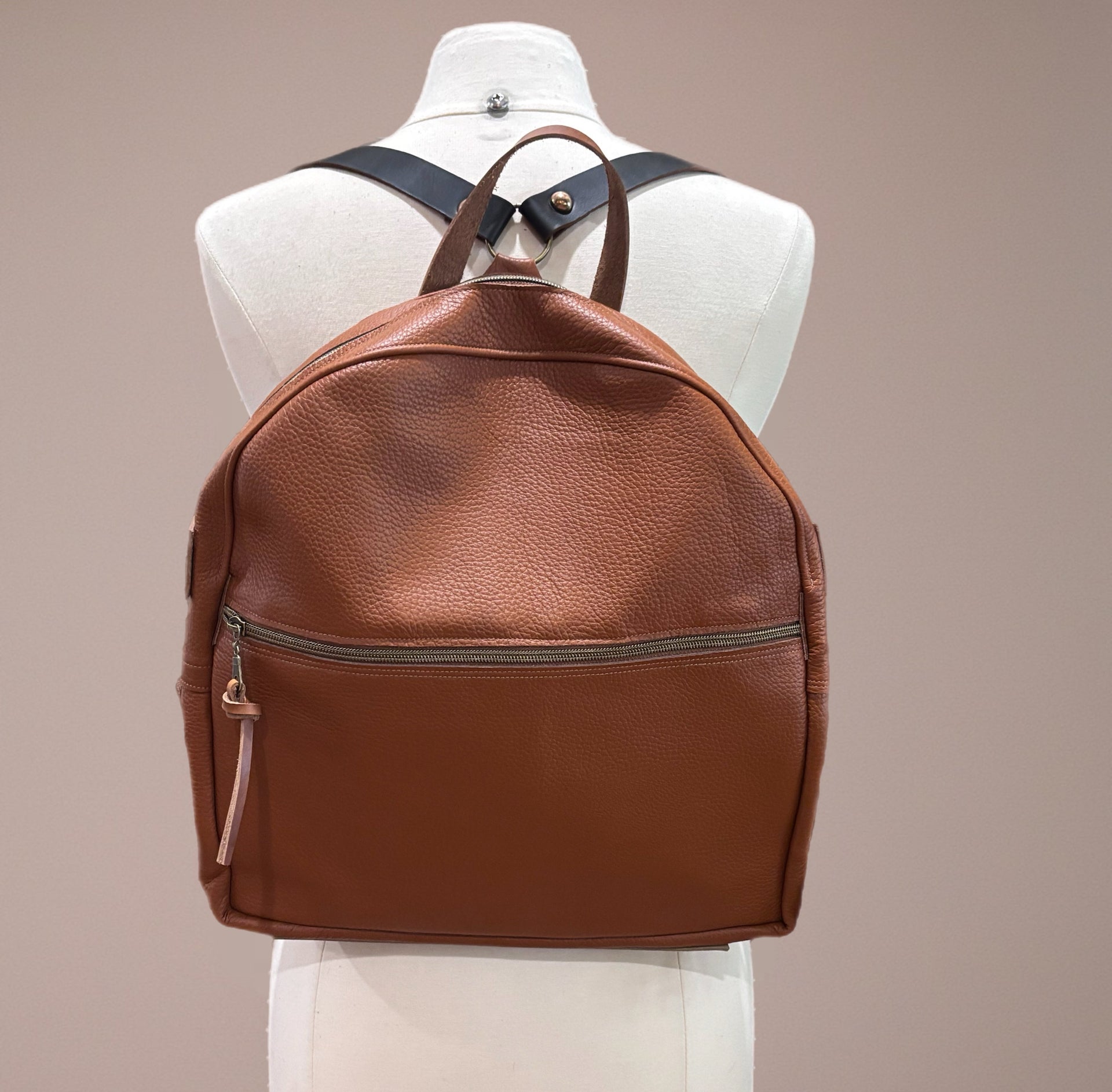 All Leather Backpack- Caramel Pebble Grain Leather with Gold Hardware “ Medium”