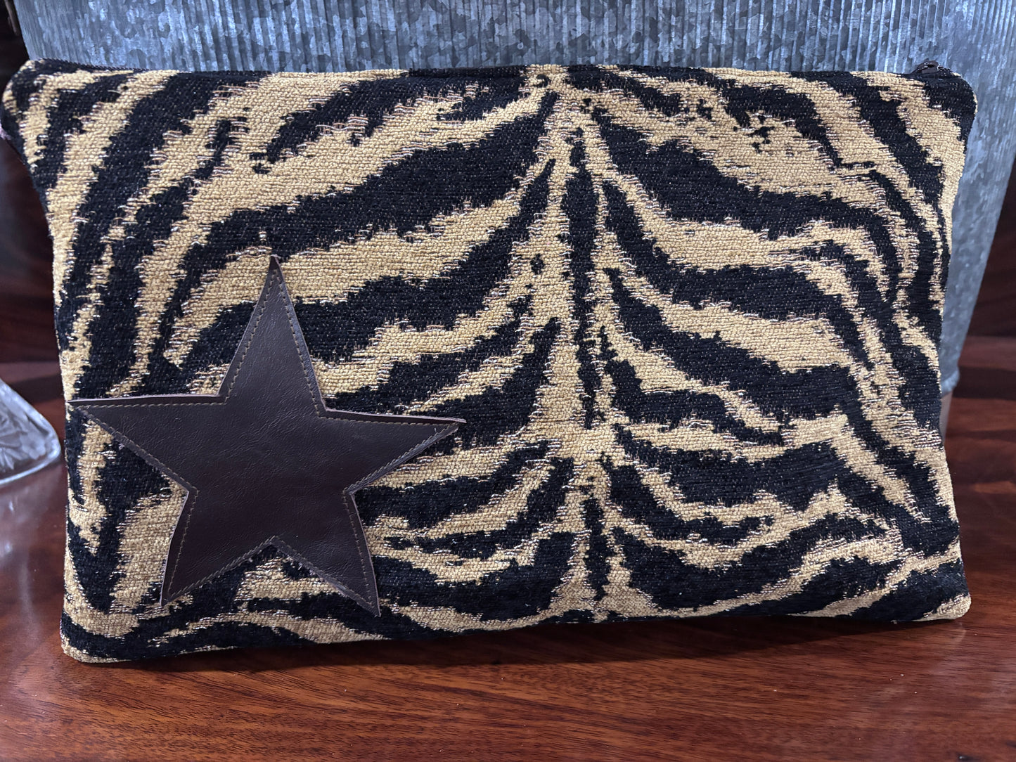 14.5x9 Large Pouch or Clutch Couture Dusty Rose Crush Velvet and Chenille Tiger