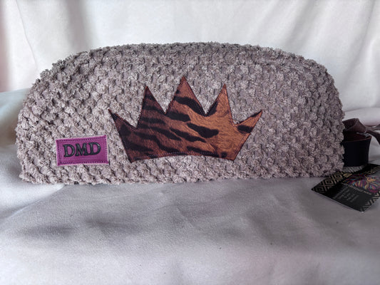 Vanity Bag Chenille Check with plush green interior-Rustic leather trim and leather crown - DMD Bags