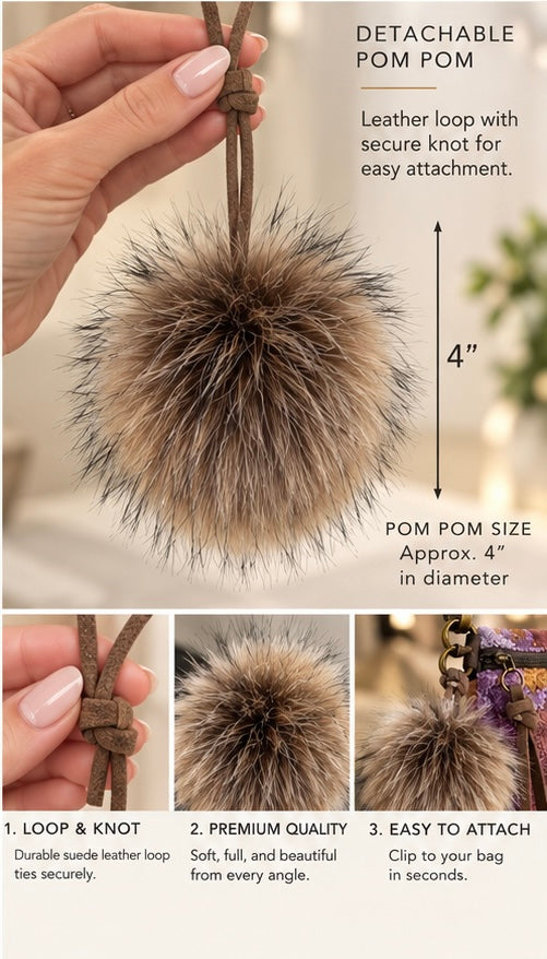 Furry Pom Pom with leather tie