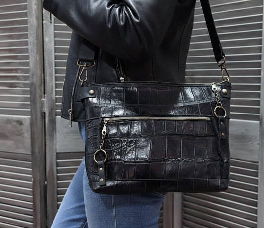 Alligator Bag- Black leather and genuine Florida Gator - DMD Bags