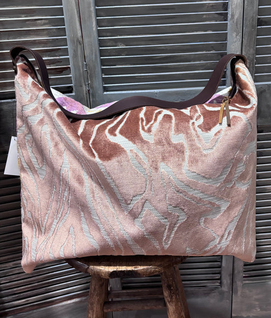 Day Bag Rose Gold Tiger Cut Velvet & Chenille “ Seaside Collection” - DMD Bags