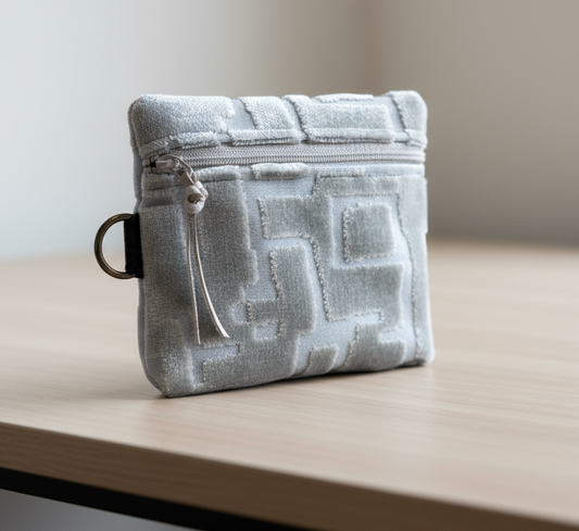 Small Essentials Pouch 4.5 x5.5 with D Ring-Silver Ice Cut Velvet - DMD Bags