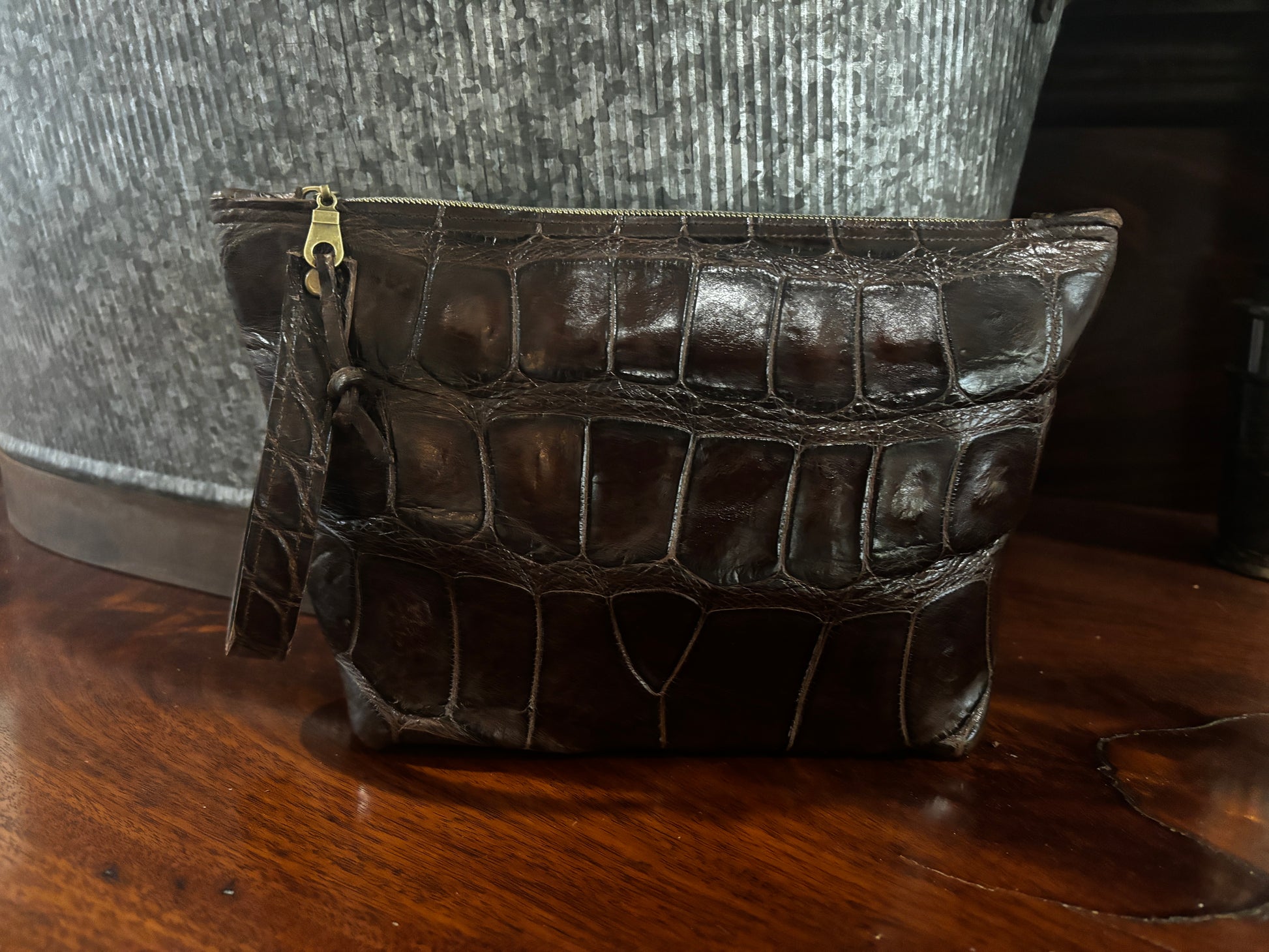 Alligator Wristlet in chocolate brown - DMD Bags