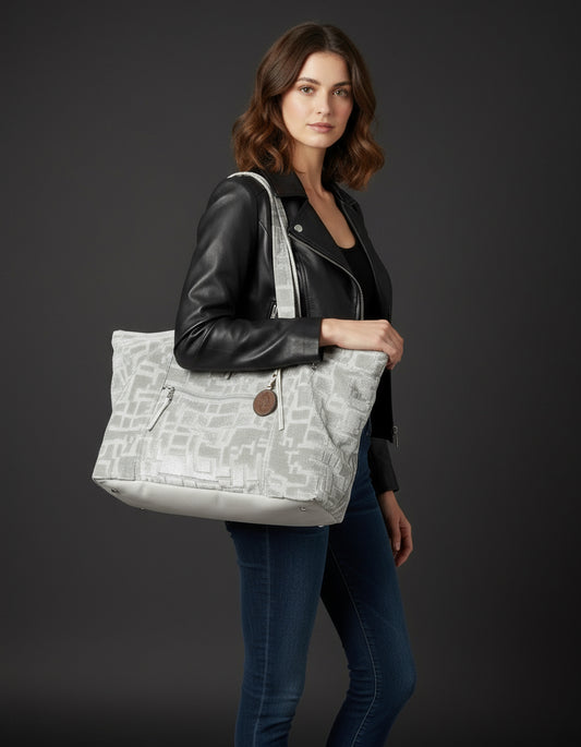 Traveler Companion Bag-Silver Ice Cut Velvet - DMD Bags