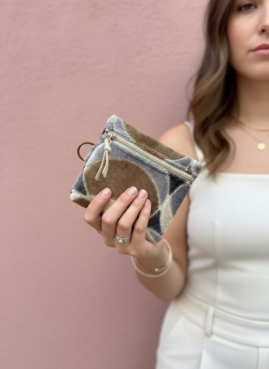 Medium Essential 4.75x5.5 case for cords or etc… works well with Companion bag-Silver, Bronze & Cream Dots Velvet - DMD Bags