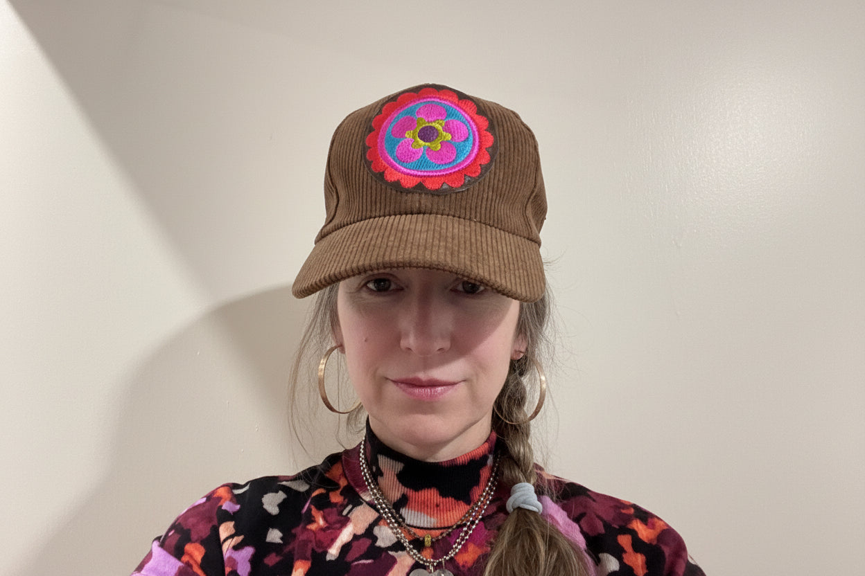 Corduroy & Embroidered Medallion- Chocolate Brown