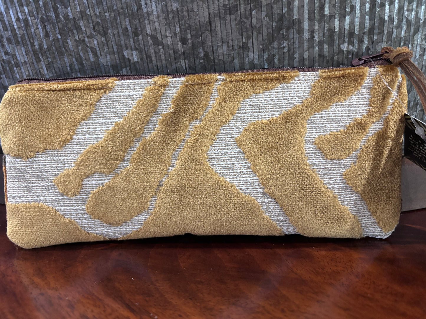 Slim Pouch 8.5 x3.5 Kuba cut velvet and gold tiger cut velvet - DMD Bags