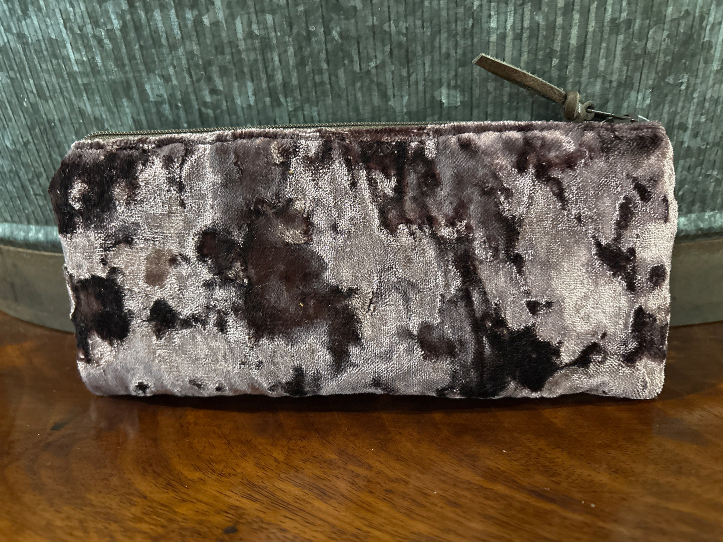 Slim Pouch in Chenille and Dusty Rose Crush Velvet