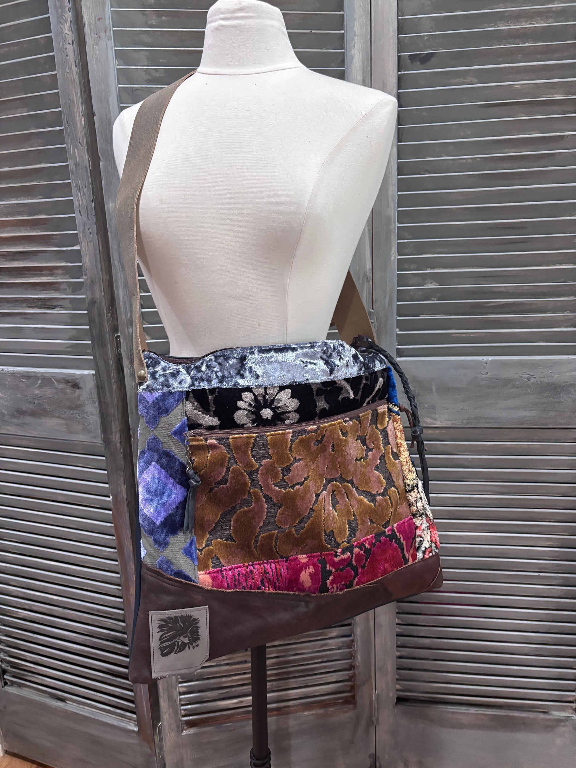 One of a kind Large Patchwork Bag Leather Back - DMD Bags