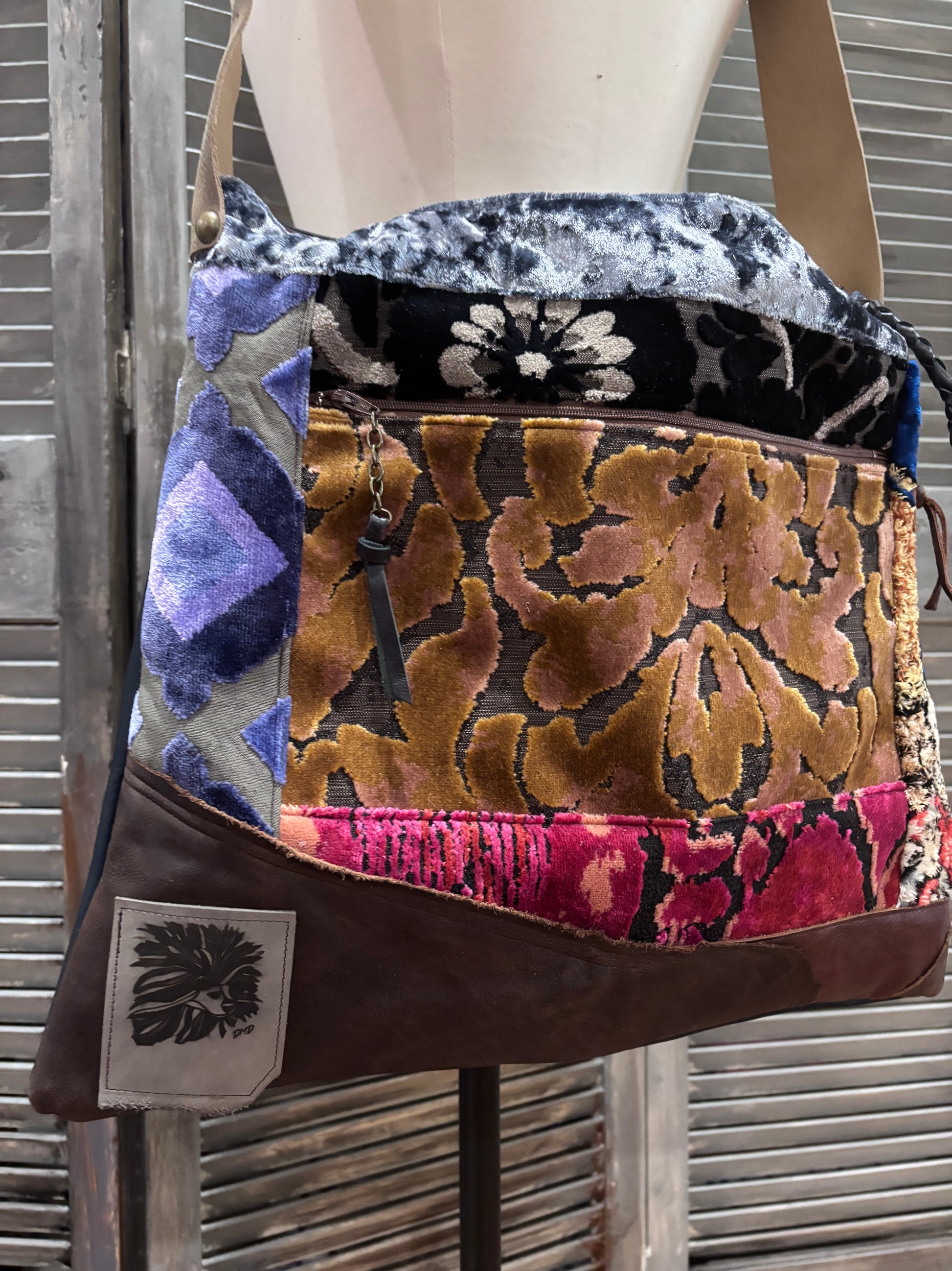 One of a kind Large Patchwork Bag Leather Back - DMD Bags