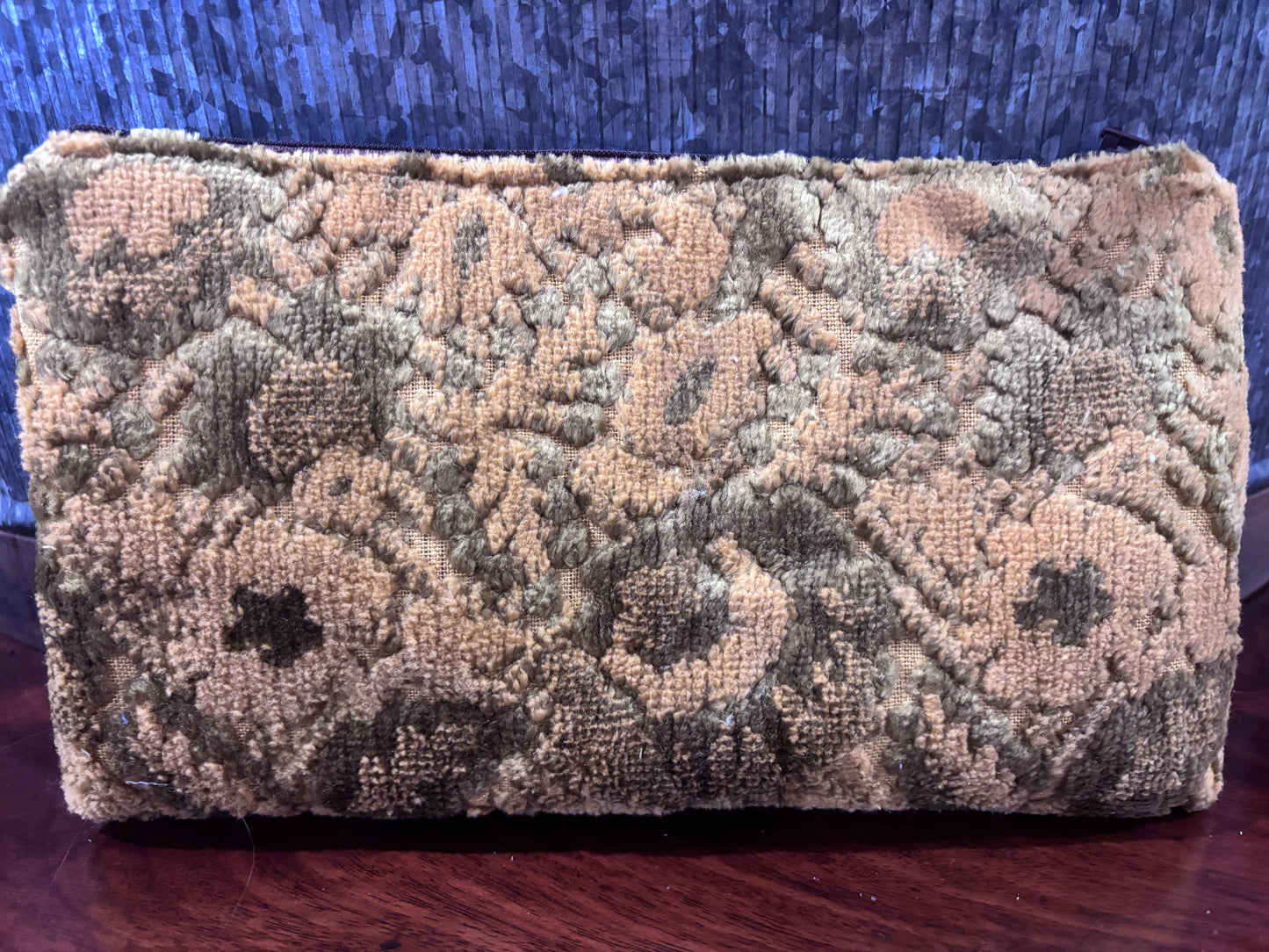 Patchwork Pouch Letter M cut velvet! One of a kind. Vintage cut velvet back 11x6