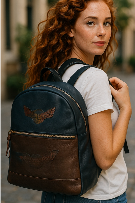 Back Pack Navy & Brown “Medium Size”