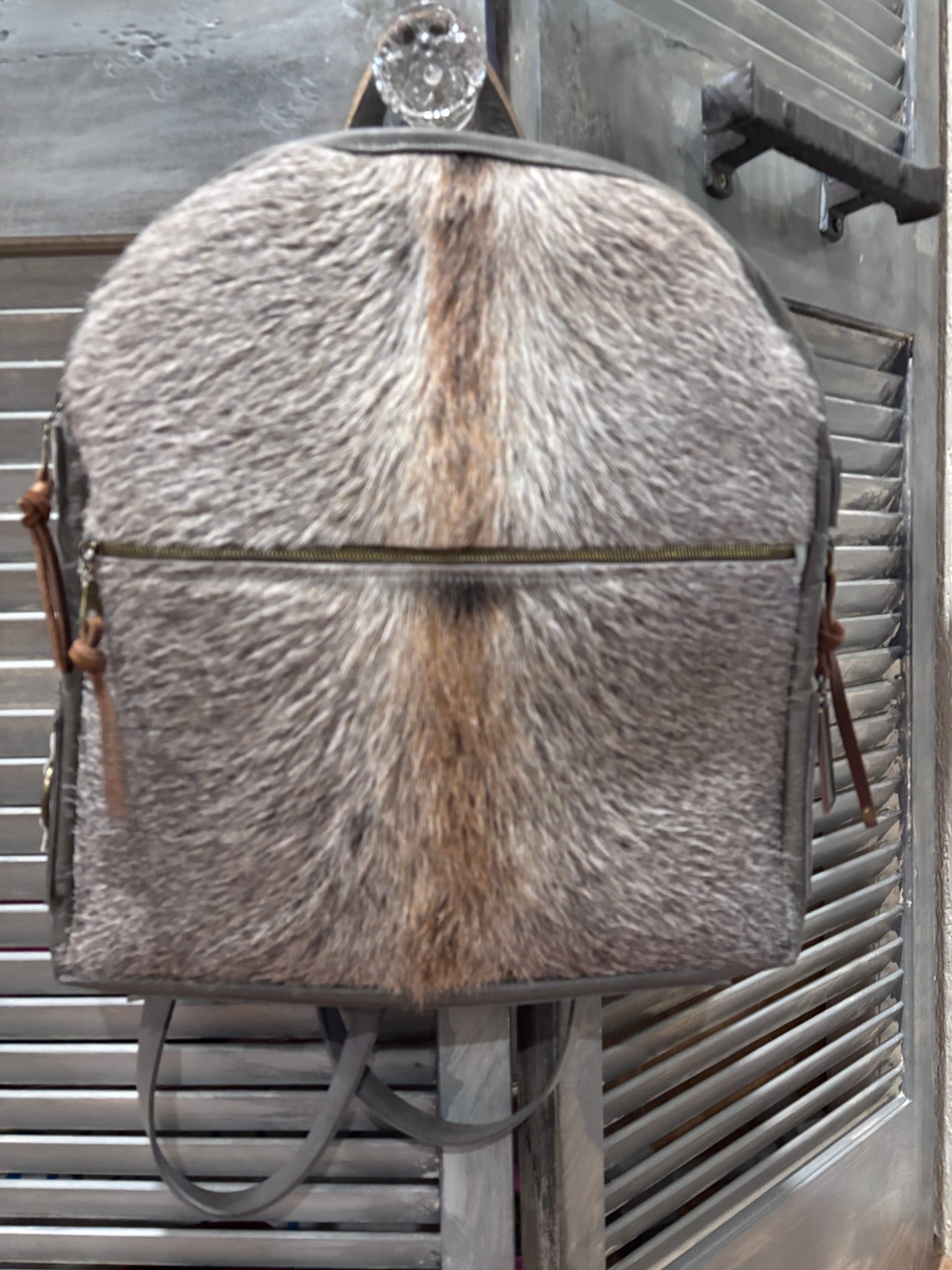 Back Pack - Gray and Brown Hair on Cowhide with gray leather - DMD Bags