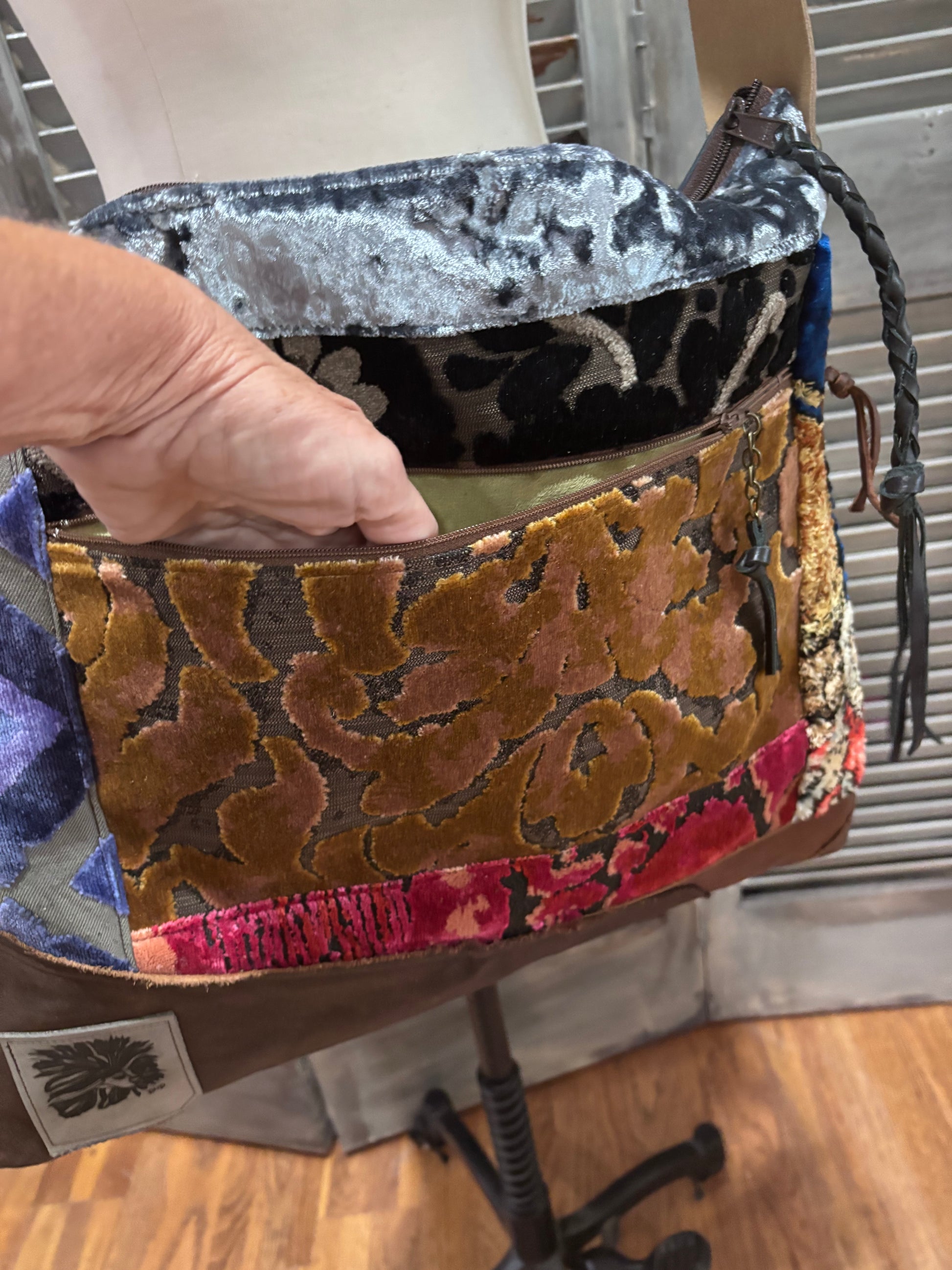 One of a kind Large Patchwork Bag Leather Back - DMD Bags