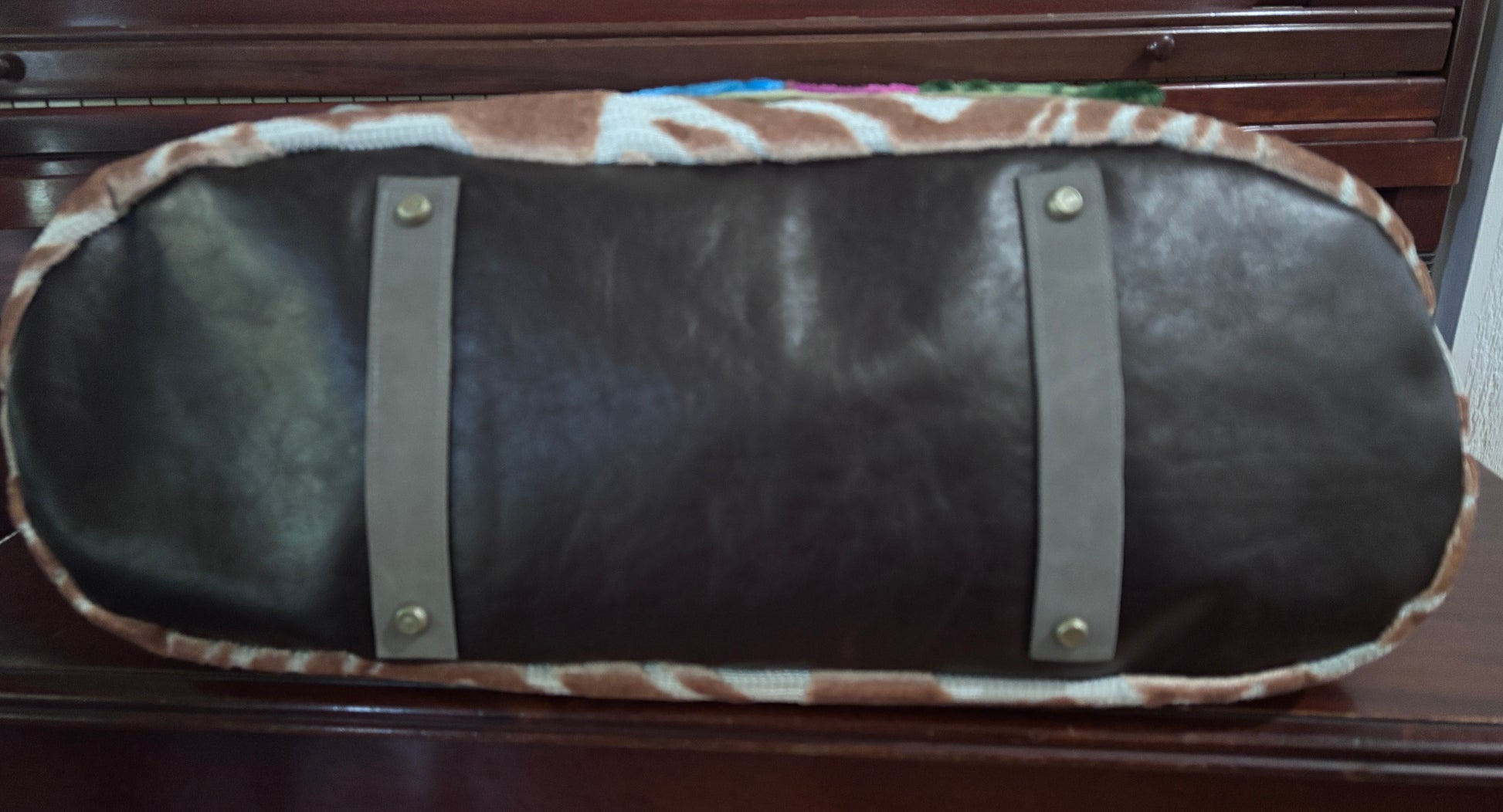 Weekender Travel Companion Bag- Rose Gold Tiger- Brown Leather Bottom - DMD Bags