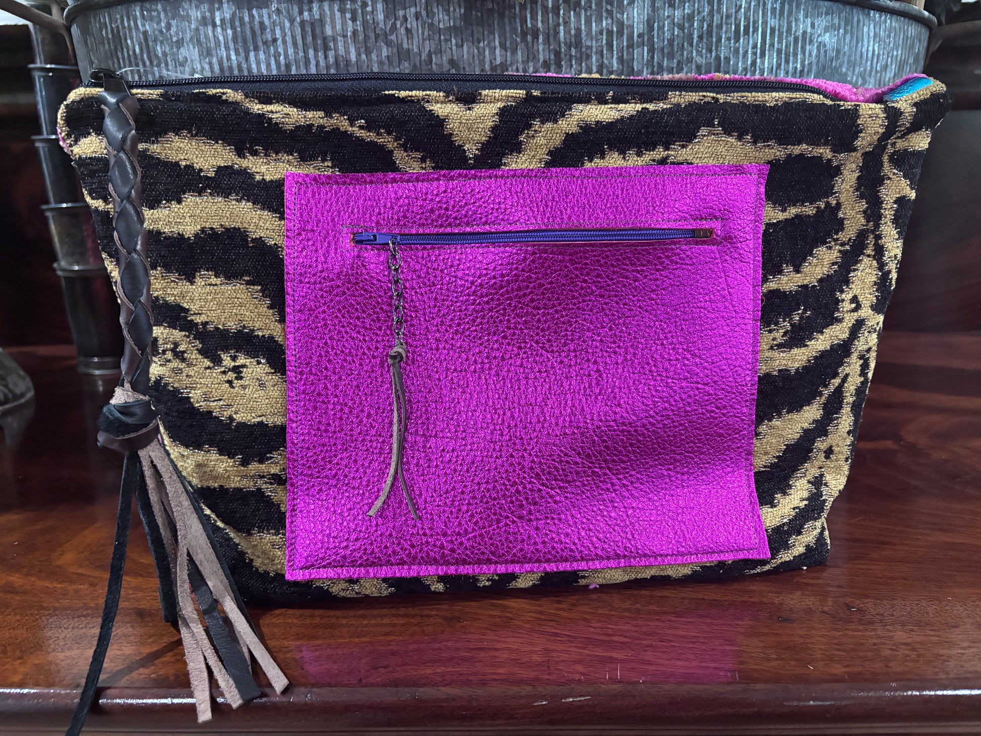 Jumbo Make Up Bag- Tiger & Fuchsia - DMD Bags
