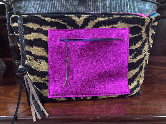 Jumbo Make Up Bag- Tiger & Fuchsia