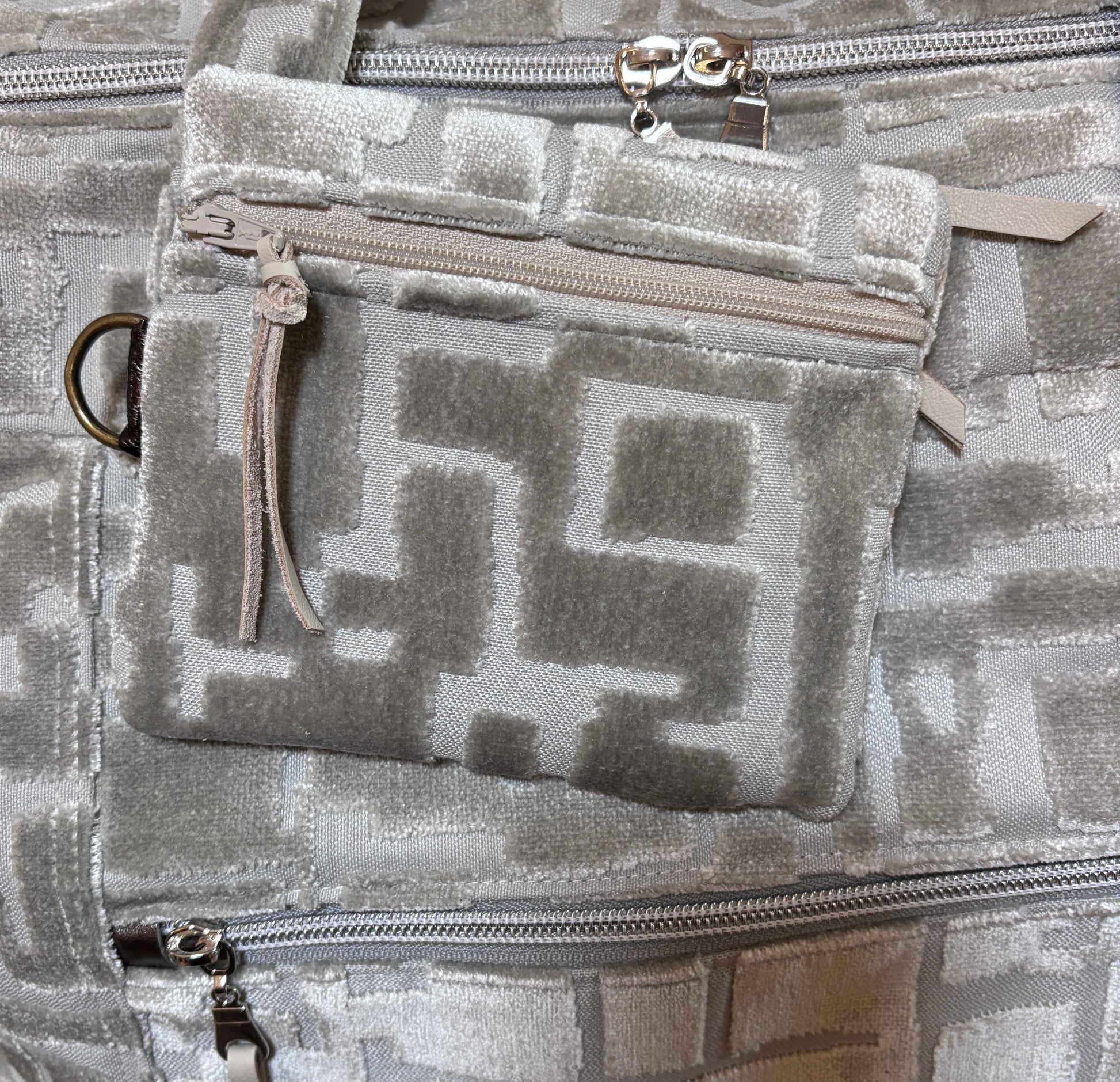 Small Essentials Pouch 4.5 x5.5 with D Ring-Silver Ice Cut Velvet - DMD Bags