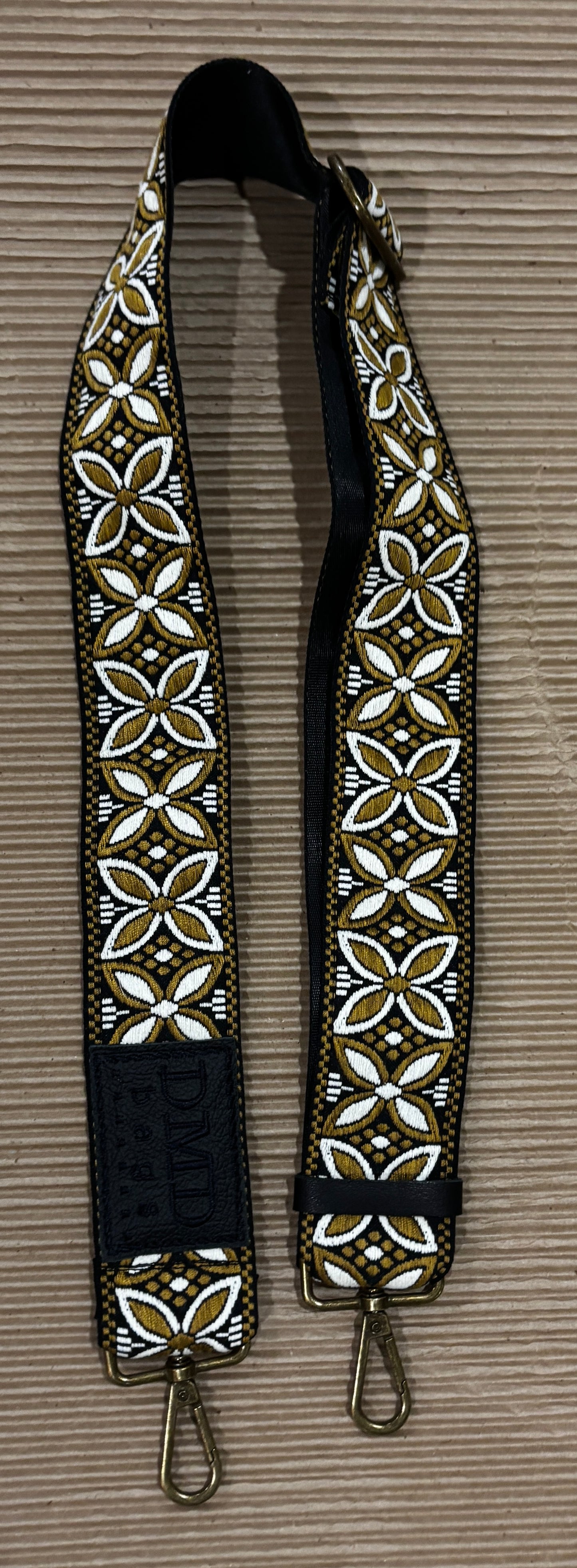 Woven crossbody Strap Boho Flower Black & Brown