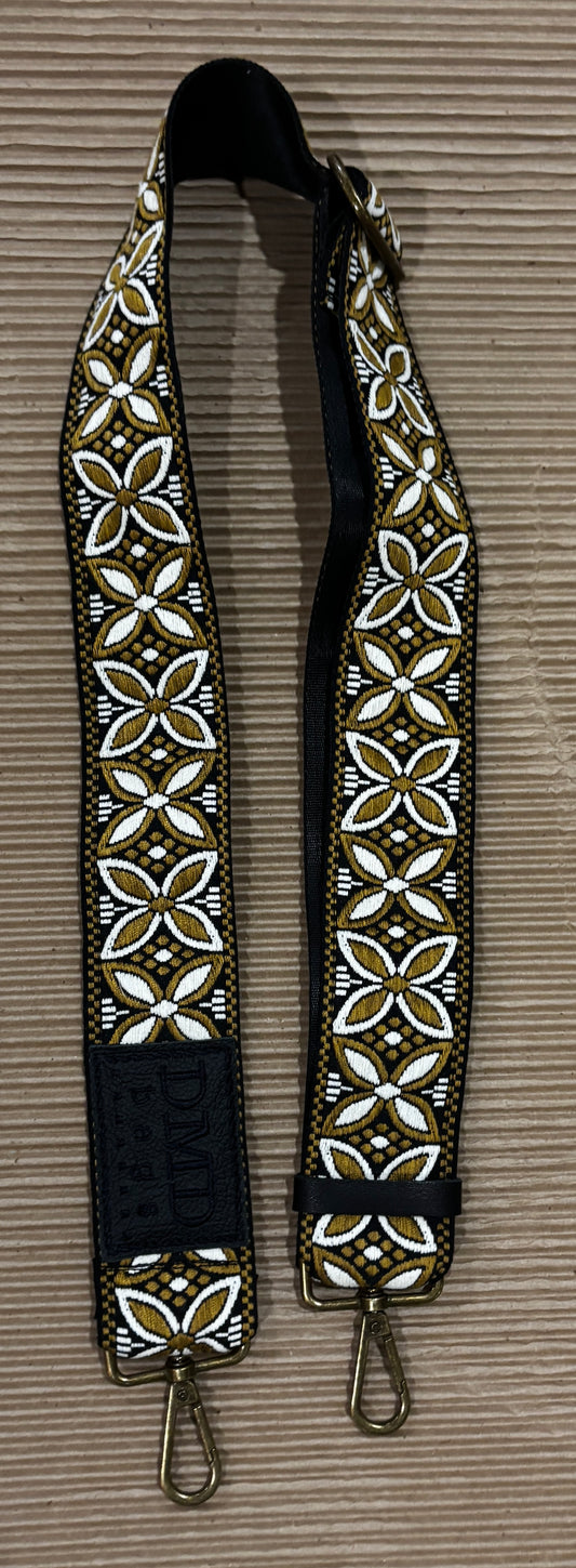 Woven crossbody Strap Boho Flower Black & Brown - DMD Bags